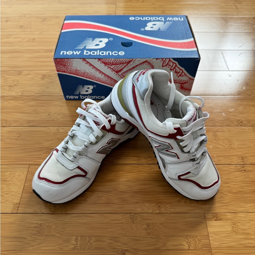 New Balance W574WRL White/Red/Silver Leather and Mesh Sneakers